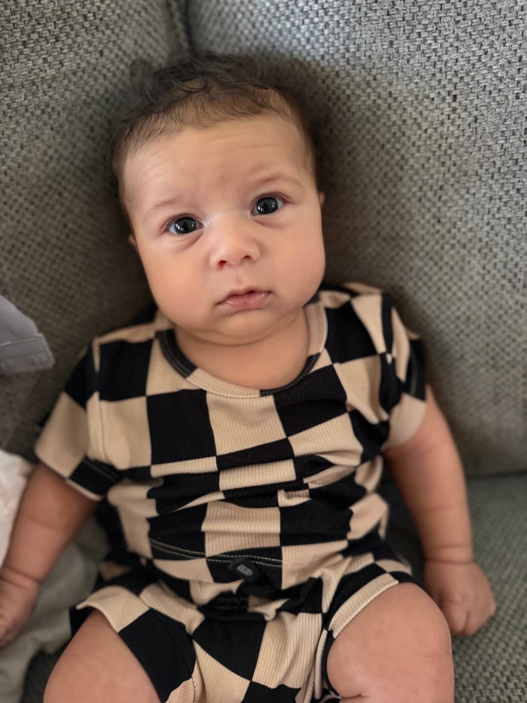 Customer photo review of Bummie Two Piece Set in Taupe + Black Checkered