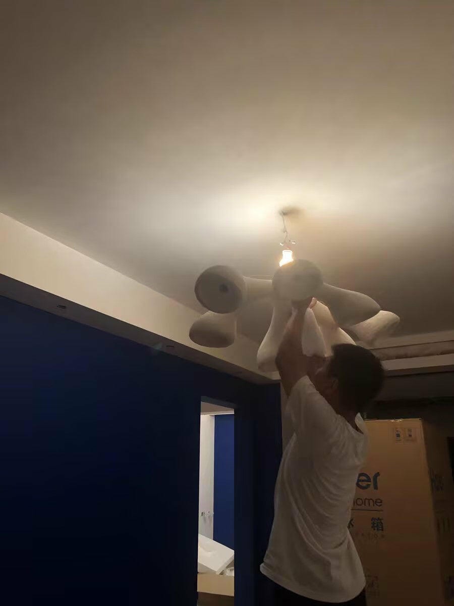 Customer photo review of White Pendant Light, Curved Open Polystyrene Form, Adjustable