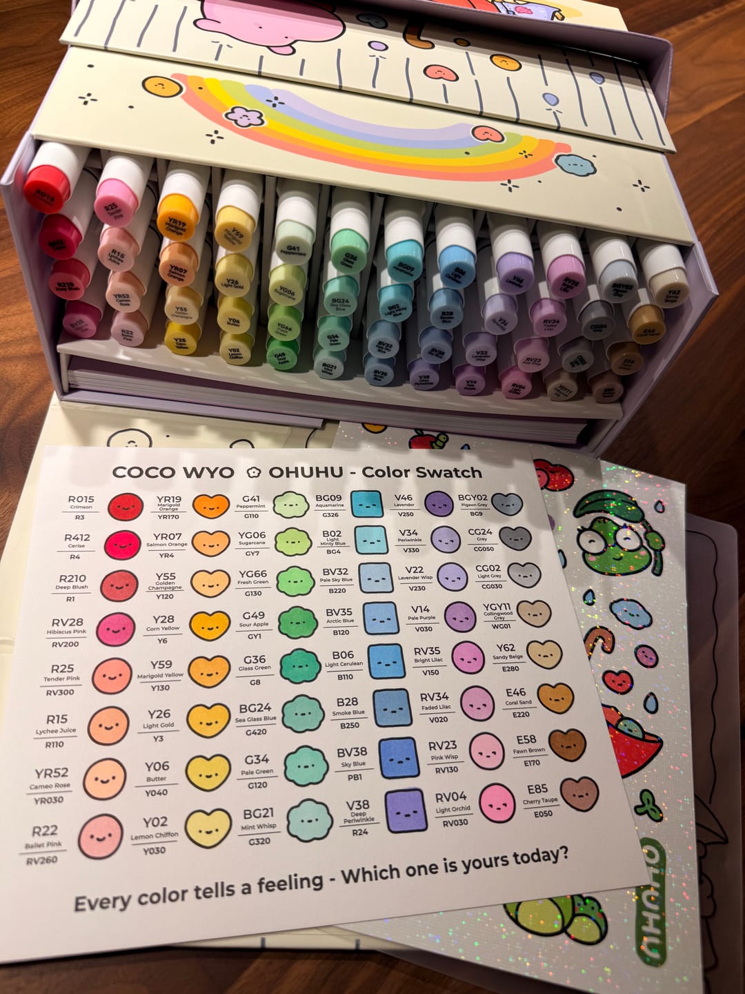 Customer photo review of Ohuhu x Coco Wyo Cozy Mood Coloring Kit, Honolulu B 48 Colors Alcohol Markers with Brush & Fine Dual Tips, Coloring Book with Mood Tracker Pages