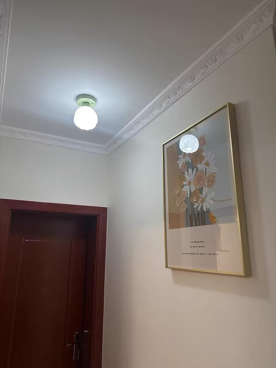 Customer photo review of Flower Semi Flush Ceiling Light, Glass Shade, Green Base, 15 cm