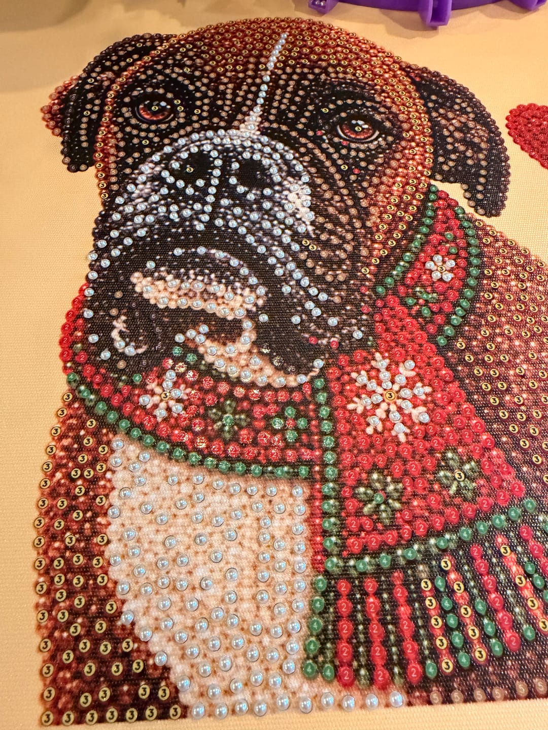 Customer photo review of Personalized 3D Pearl Art DIY Kit – Custom Pet Portrait with Festive Scarf & Name for Christmas Wall Decor & Gifts for Pet Lovers