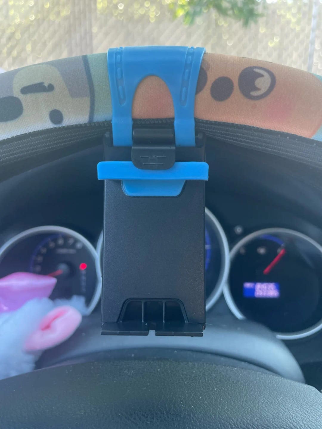 Customer photo review of Golf Cart Steering Wheel Phone Holder, Clip-On Mount