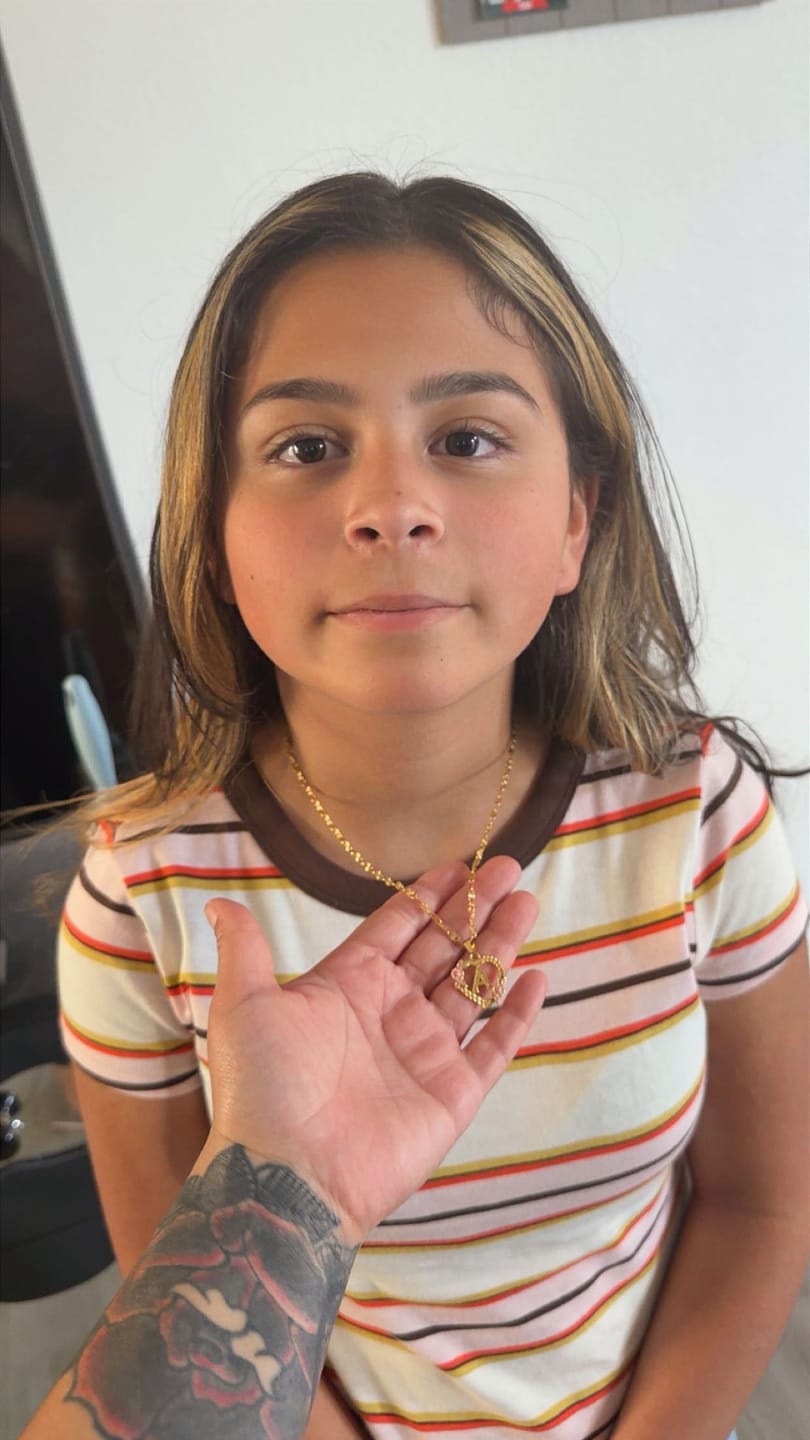 Customer photo review of Flower Initial Necklace w/ Clip Chain