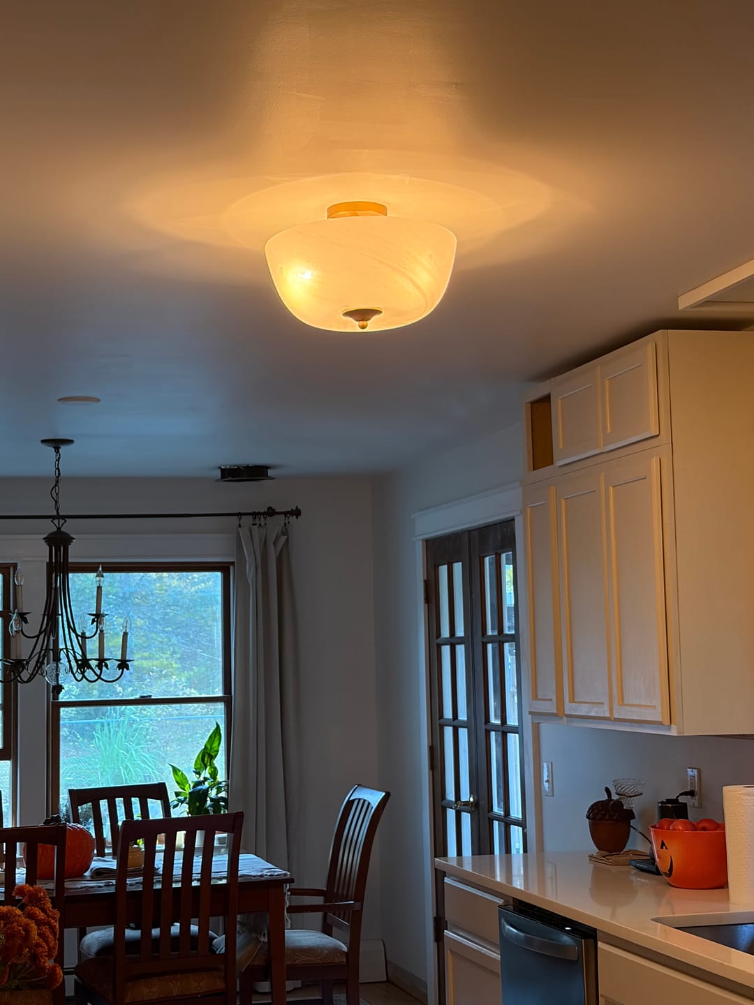 Customer photo review of French 3-Light White Clouded Glass Round Semi Flush Mount