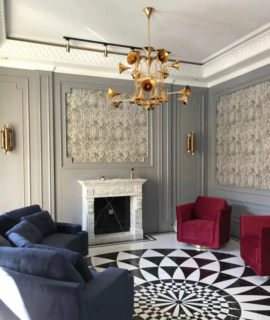Customer photo review of Gold Chandelier, Trumpet Shaped Heads, Iron, 100 to 150 cm Wide