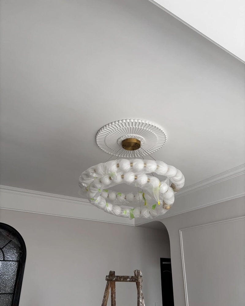 Customer photo review of White Acrylic Globe Pendant Light, Brass Finish, 42 to 102 cm