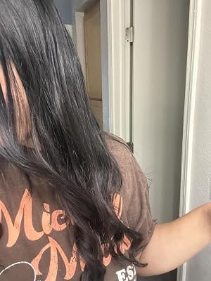 Customer photo review of Virgin Flat Weft Hair Extensions Weft Hair Extensions Off Black #1B