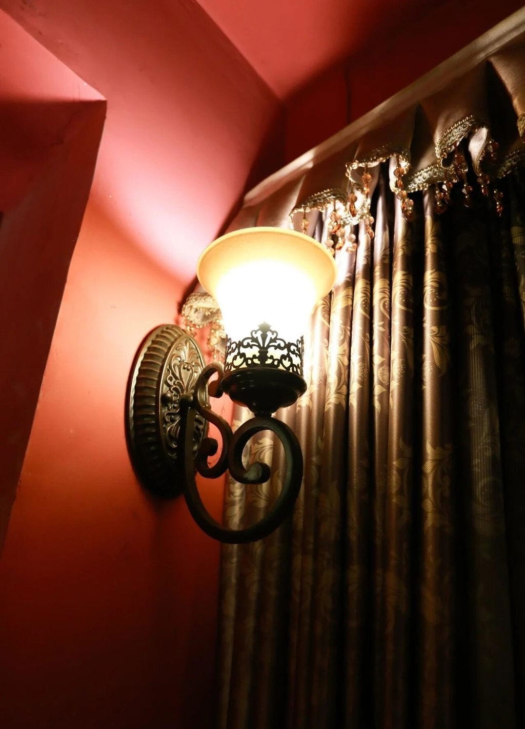 Customer photo review of Black Iron Wall Light, Two Arms, Glass Shades, Wall Sconce