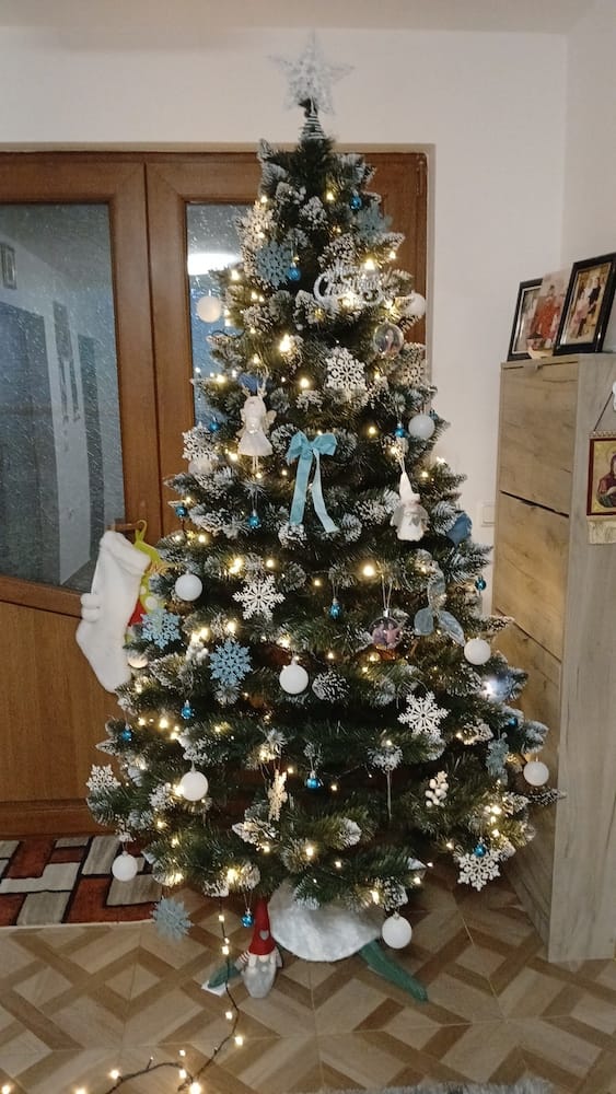 Customer photo review of Brad artificial de Crăciun Fulg de Nea, nins cu merișoare albe, 2D, 220 cm