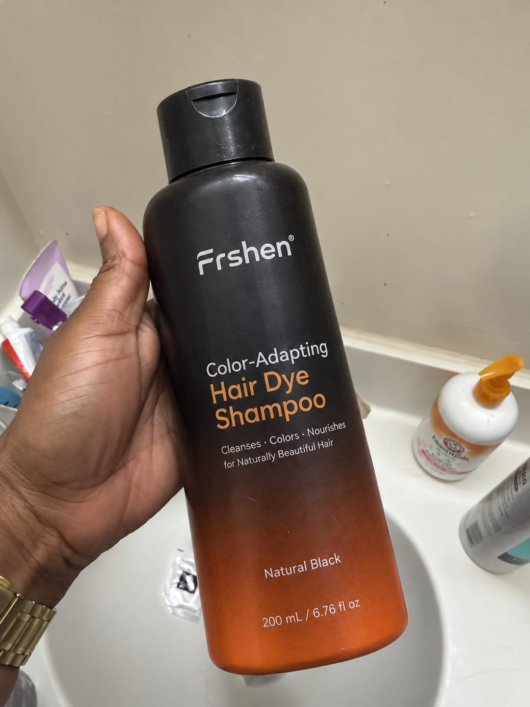 Customer photo review of Color-Adapting Hair Dye Shampoo