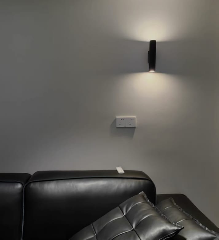 Customer photo review of Black Stone Cylinder Wall Light, Walnut Backplate, Wall Sconce