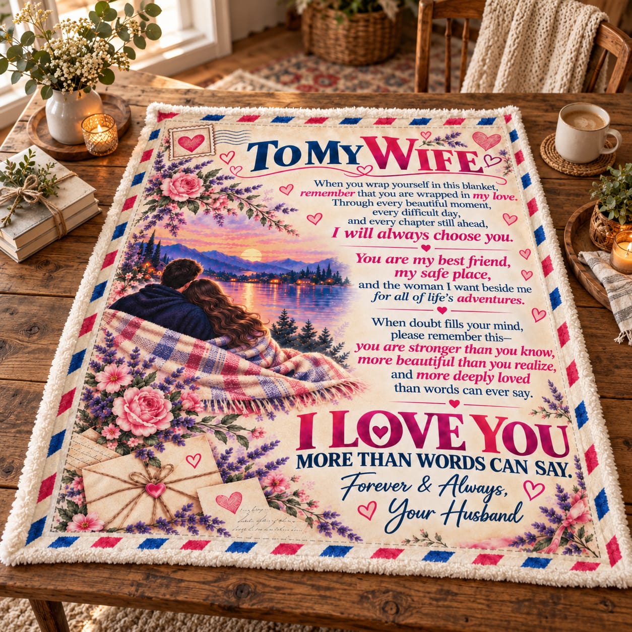 Customer photo review of To My Wife Fleece Blanket / Romantic Gift from Husband