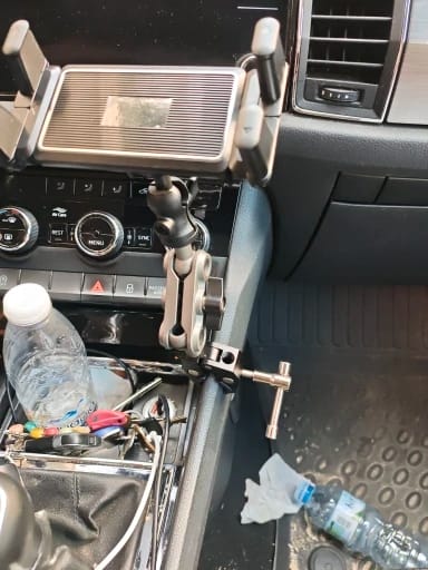 Customer photo review of Heavy-Duty Clamp Phone and Tablet Mount for Golf Cart Bars and Roof Struts