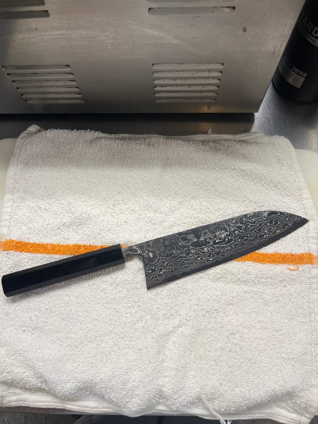 Customer photo review of Matsubara Hamono Ginsan Damascus Gyuto 210 mm