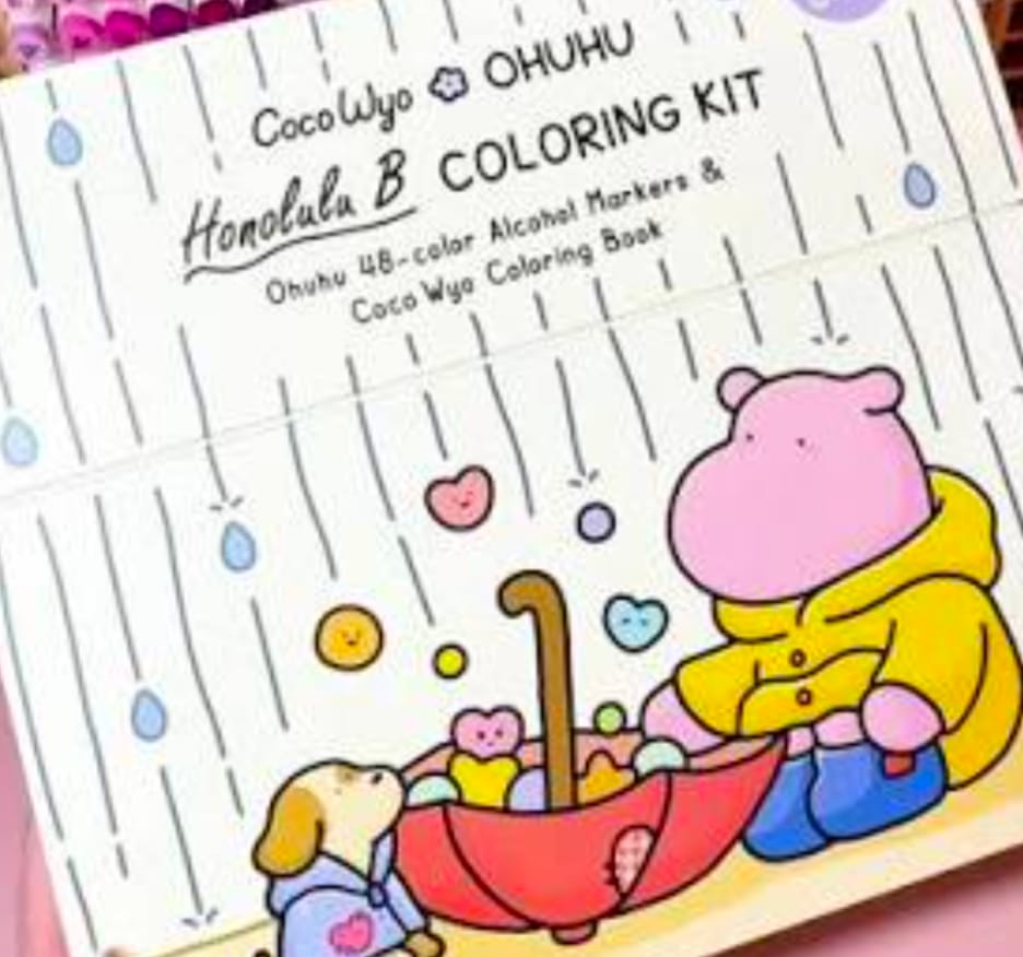 Customer photo review of Ohuhu x Coco Wyo Cozy Mood Coloring Kit, Honolulu B 48 Colors Alcohol Markers with Brush & Fine Dual Tips, Coloring Book with Mood Tracker Pages