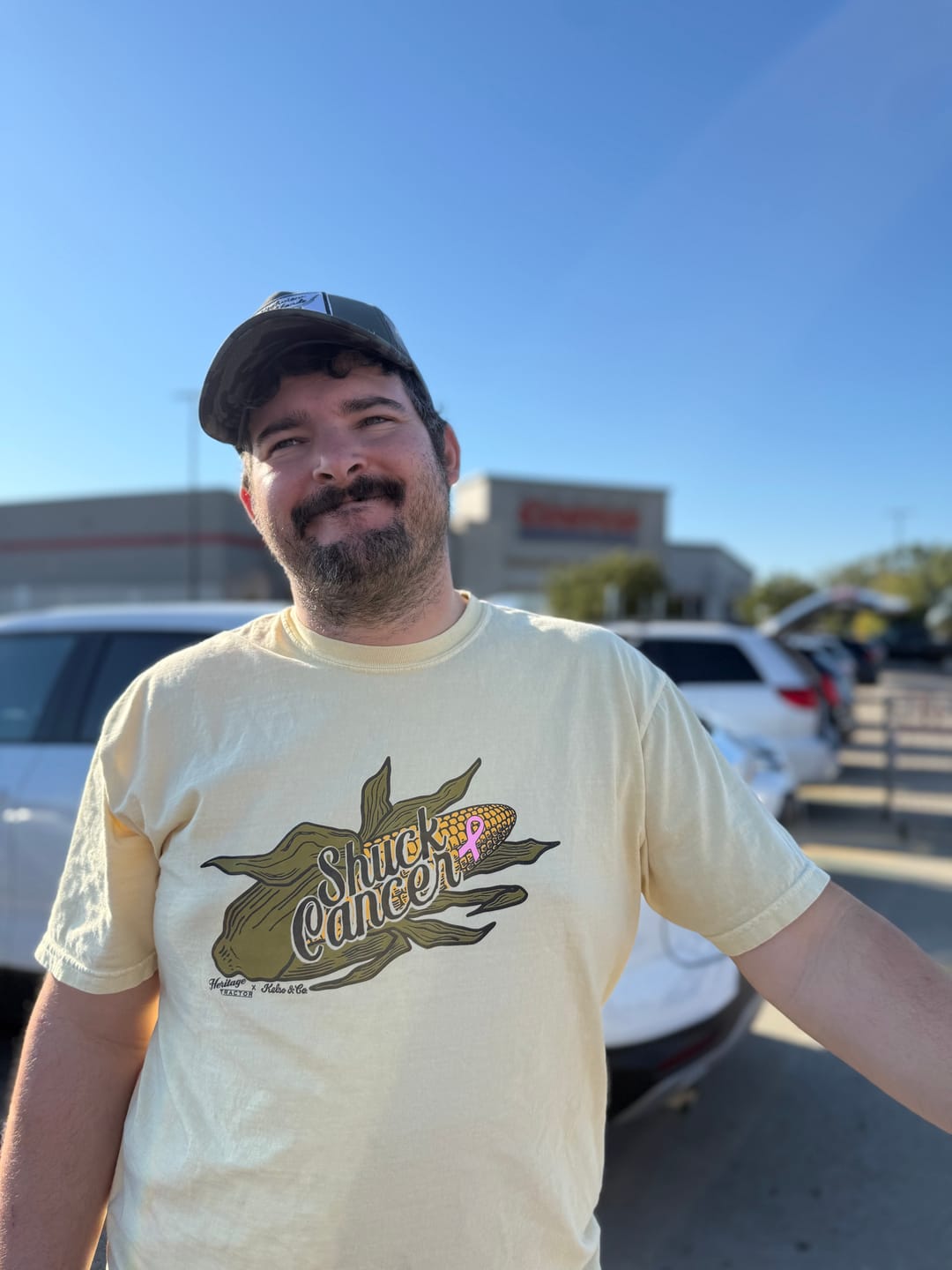 Customer photo review of Shuck Cancer Graphic T-Shirt | Heritage Tractor x Kelso & Co. Watermelon Pink