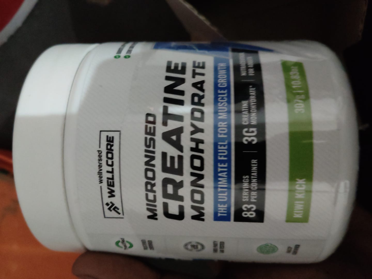 Customer photo review of Wellcore - Micronised Creatine Monohydrate (83 Servings, Kiwi Kick) + Premium Steel Shaker