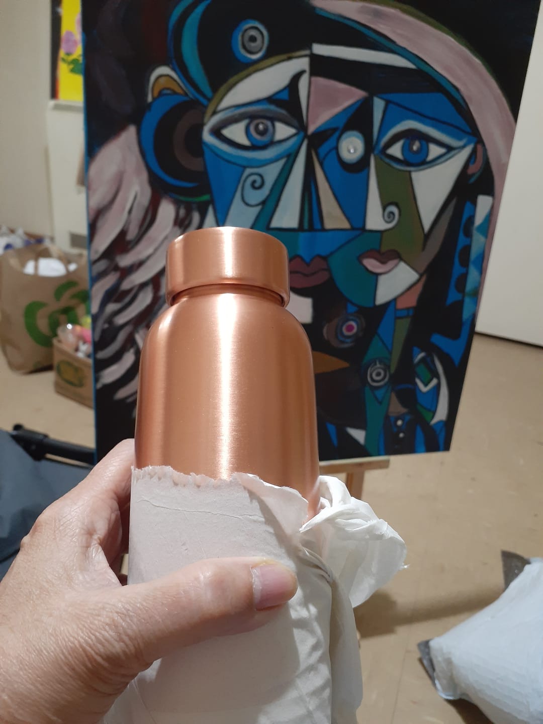 Customer photo review of Polished Copper Water Bottle 950ml