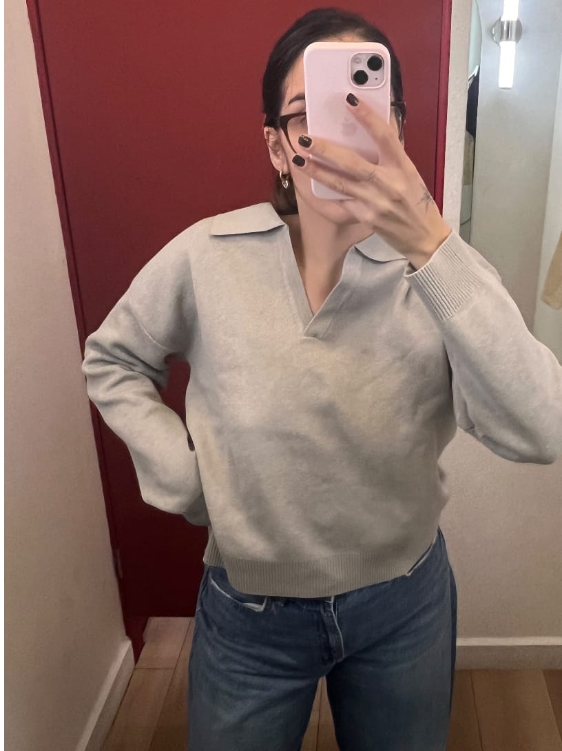 Customer photo review of Plush Knit Collared Sweater
