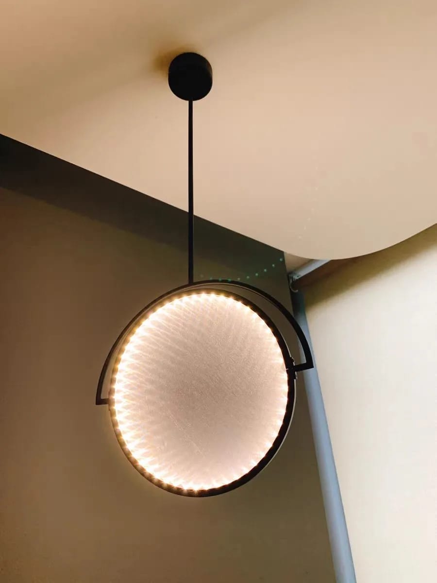 Customer photo review of Fabric Disc Pendant Light, Black Steel Hoop, Rotating LED, 35–60 cm