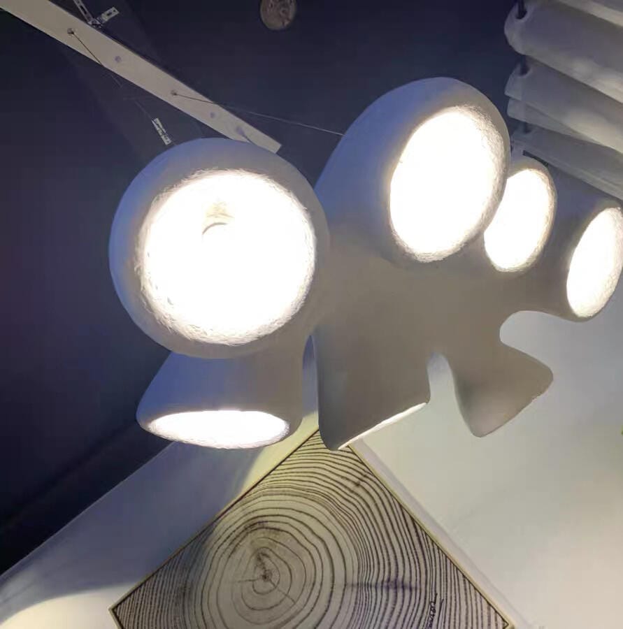 Customer photo review of White Pendant Light, Curved Open Polystyrene Form, Adjustable