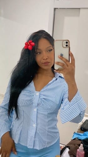 Customer photo review of Ninonine "Lucille" | Ruched Striped Tailored Shirt