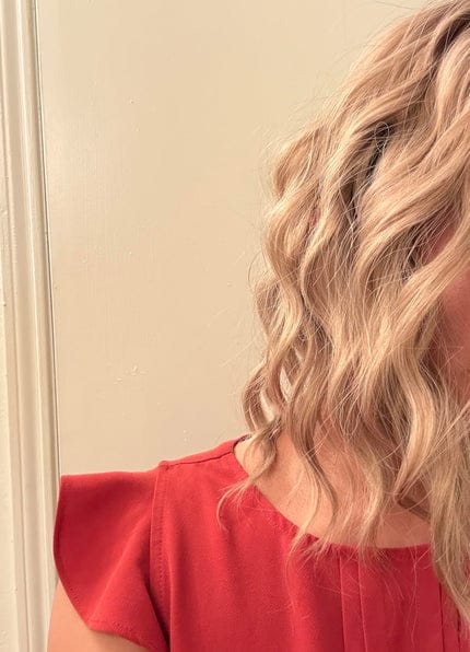 Customer photo review of Natural Wavy Clip-In Hair Topper with Bangs | Full Crown Coverage for Thinning Hair