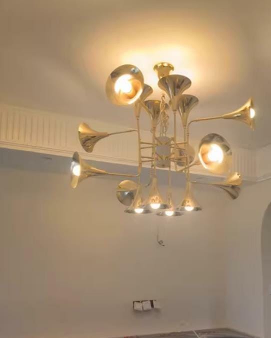 Customer photo review of Gold Chandelier, Trumpet Shaped Heads, Iron, 100 to 150 cm Wide