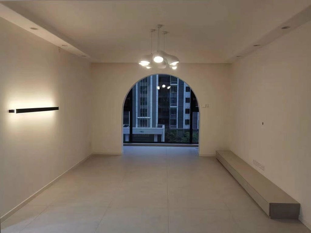 Customer photo review of White Pendant Light, Curved Open Polystyrene Form, Adjustable
