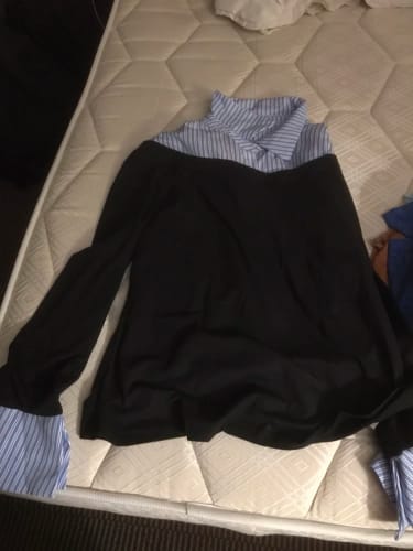 Customer photo review of Ninonine "Geneva" | Layered Two-Tone Polo Knit Top