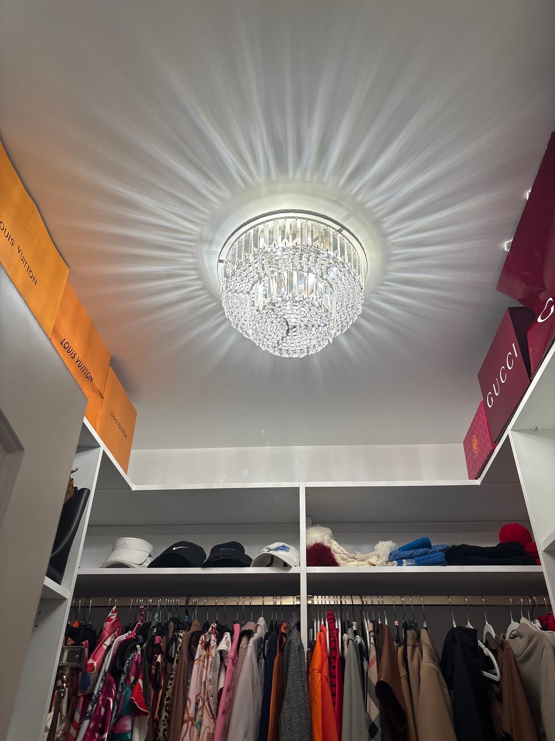 Customer photo review of Glam Luxe 2-Tier Crystal Round Semi Flush Mount Light