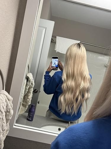 Customer photo review of Flat Weft Hair Virgin Hair Weft Extensions Platinum Blonde #60