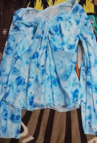 Customer photo review of Ninonine "Elowen" | Floral Mesh Bow-Front Peplum Top
