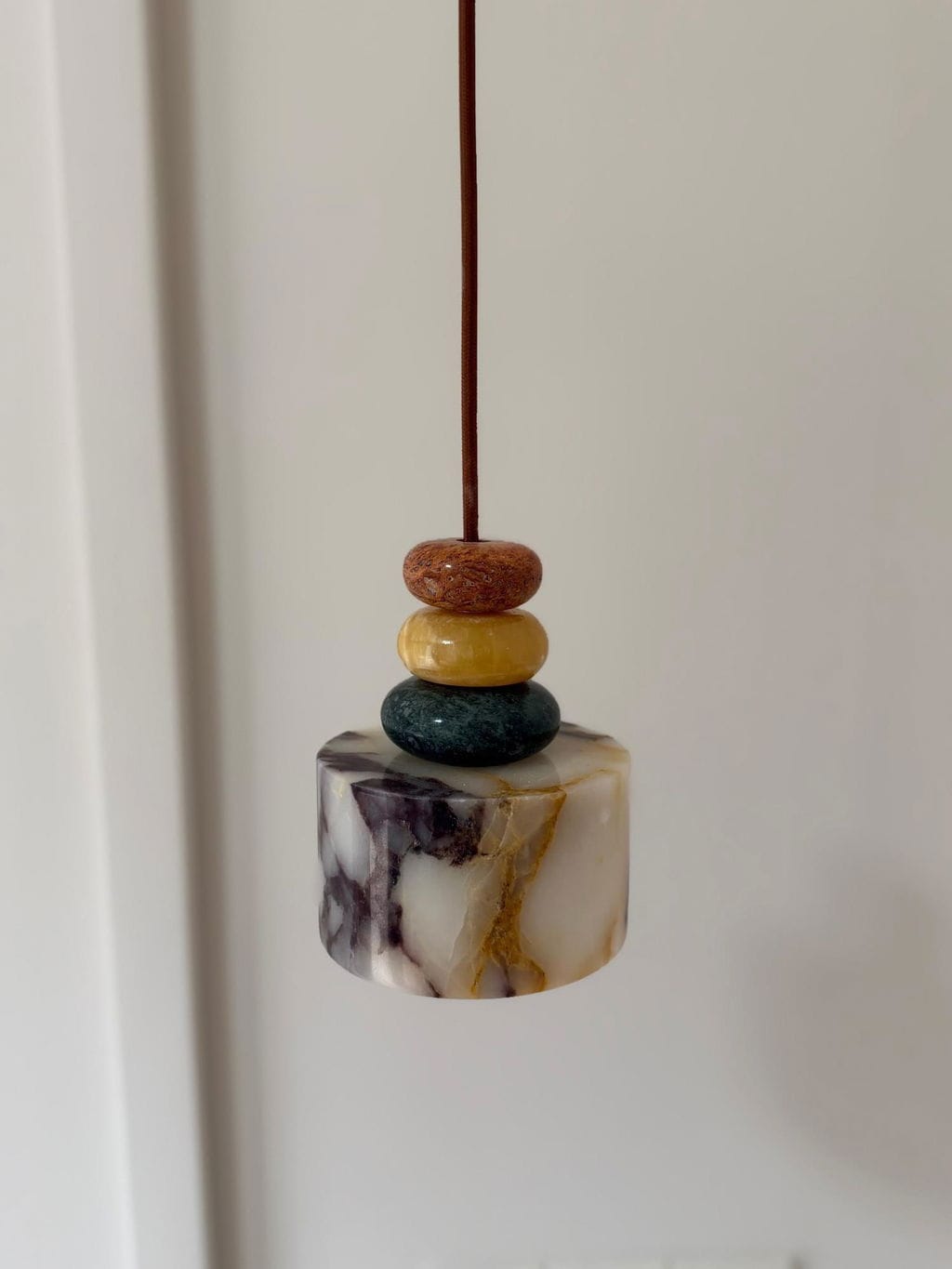 Customer photo review of Marble Pendant Light, Wooden Bead Detail, Pendant Lamp, 12 cm