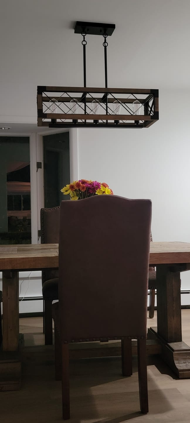 Customer photo review of Farmhouse 5-Light Rectangle Wood Chandelier