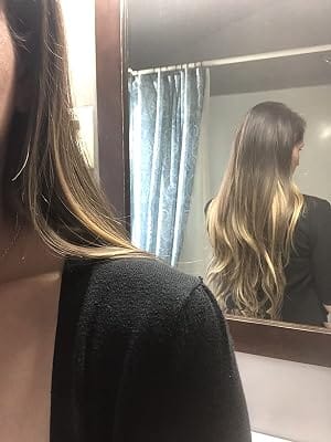Customer photo review of Invisible Hair Virgin Flat Weft Hair Extensions Balayage Hair #3/8/22