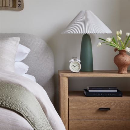 Customer photo review of Ceramic Table Lamp, Pleated Linen Shade, In-Line Switch