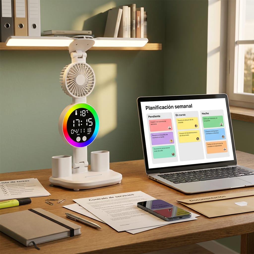 Customer photo review of Brisaluz | Luz, Ventilador y Reloj en un solo producto para tu escritorio