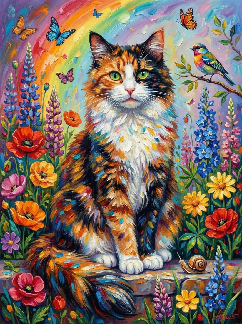 Customer photo review of Whimsical Cat Bloom (Diamond Painting)
