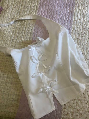 Customer photo review of Ninonine "Camille" | Bow-Accent Halterneck Corset Top