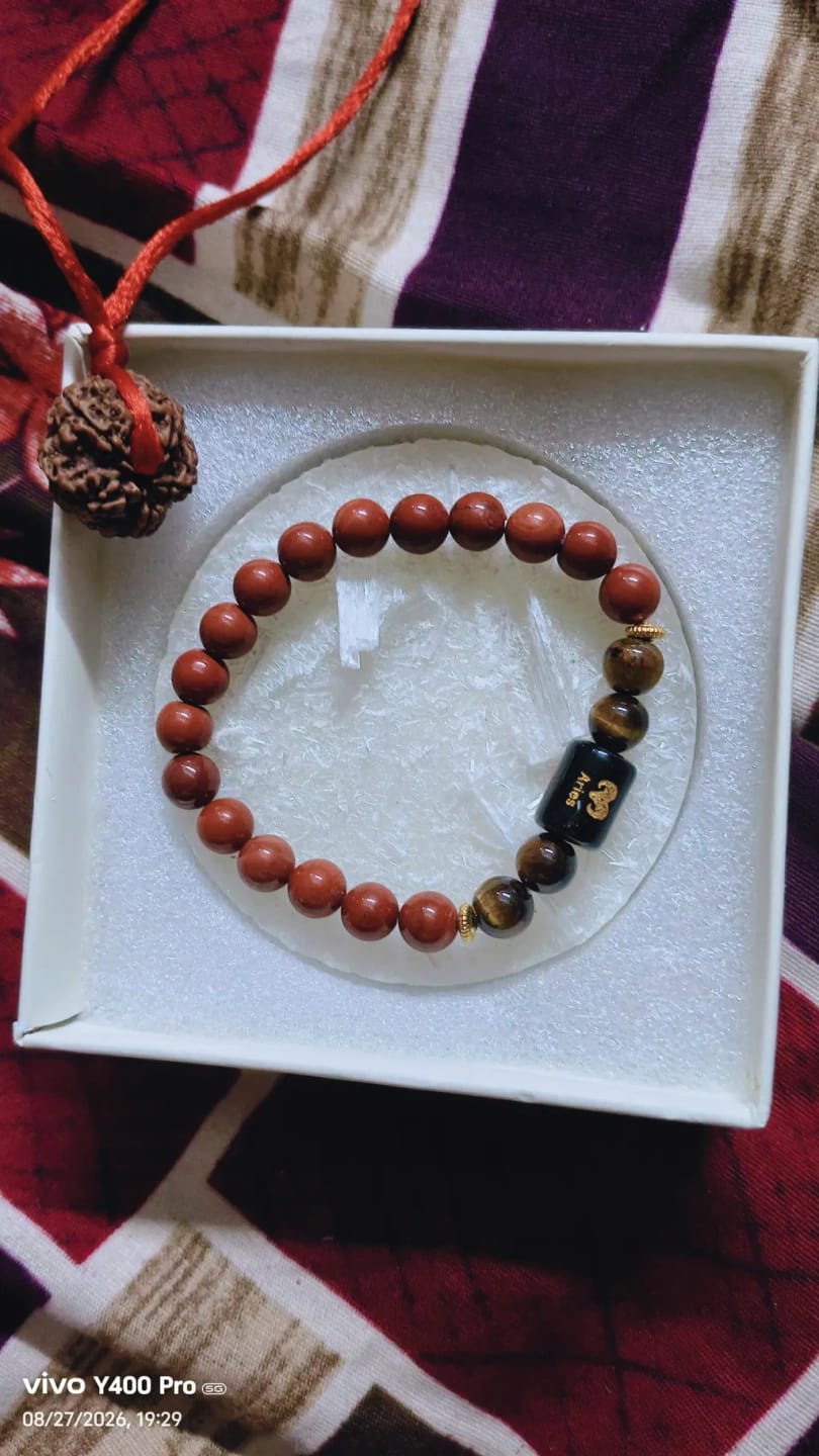 Customer photo review of Aries (Mesha Rashi) Zodiac Bracelet – Natural Red Jasper & Tiger Eye