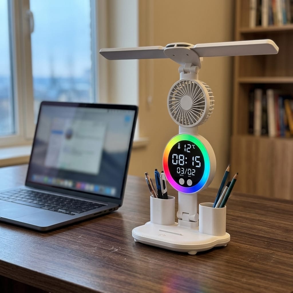 Customer photo review of Brisaluz | Luz, Ventilador y Reloj en un solo producto para tu escritorio