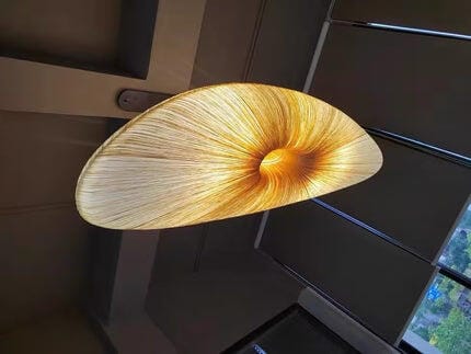 Customer photo review of Fabric Pendant Light, Long Beige Shade, Iron Frame, Two Bulbs