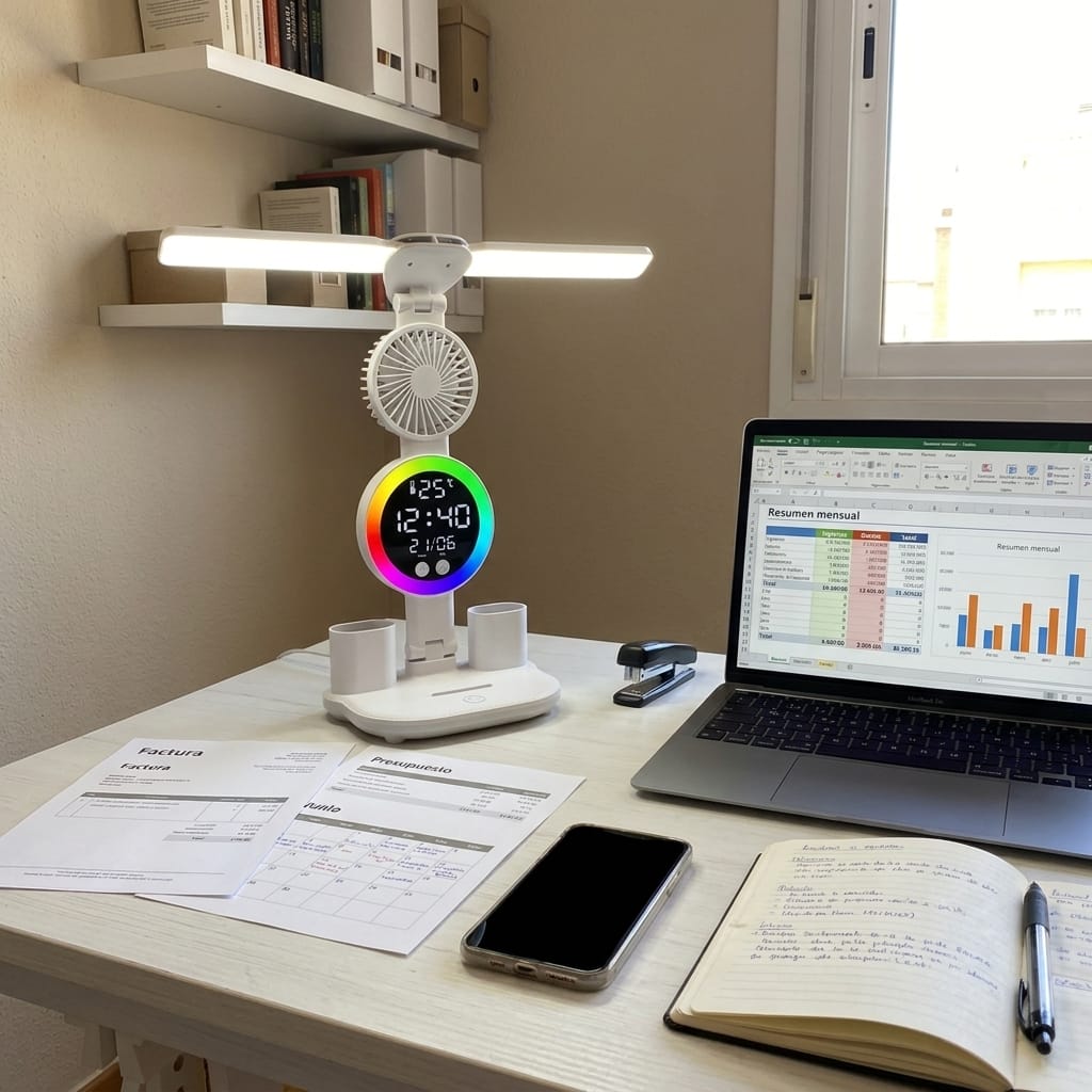 Customer photo review of Brisaluz | Luz, Ventilador y Reloj en un solo producto para tu escritorio