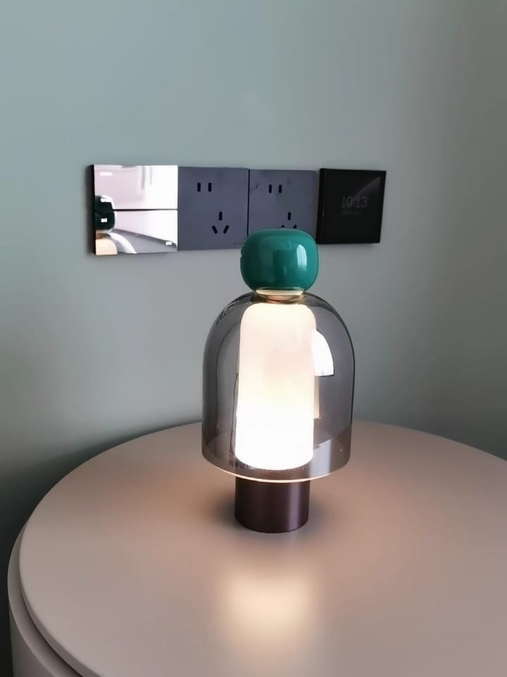 Customer photo review of Cordless Table Lamp, Rechargeable Glass, Smoke Grey Shade, Dimmable