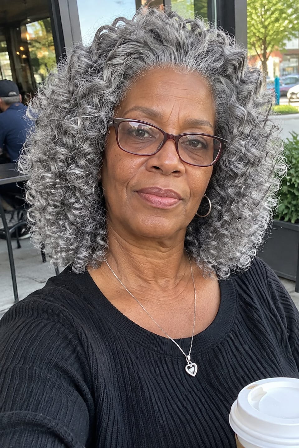 Customer photo review of Luvwin 13x4 Salt & Pepper Bouncy Curls Glueless Grey Wig 100% Human Hair