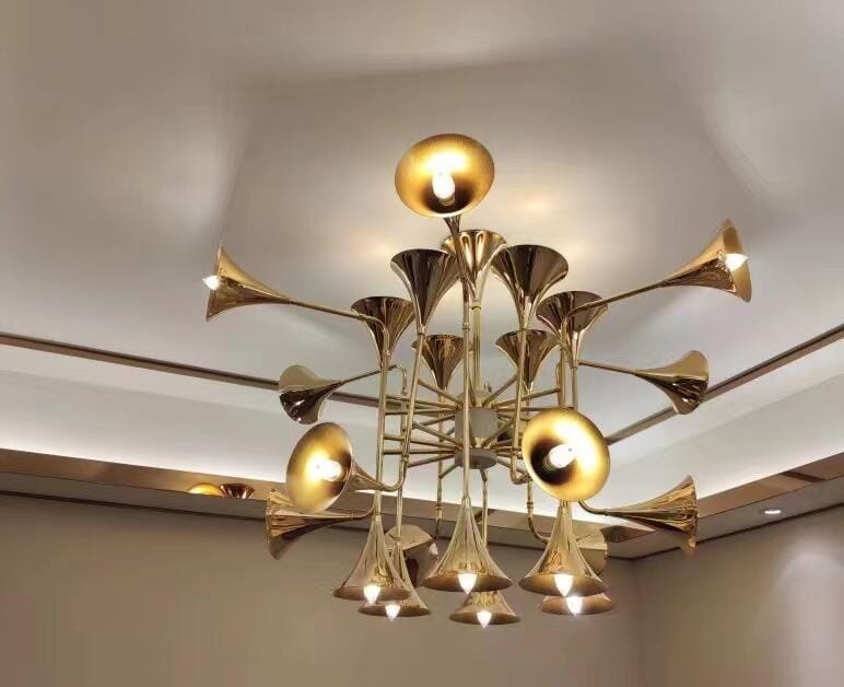 Customer photo review of Gold Chandelier, Trumpet Shaped Heads, Iron, 100 to 150 cm Wide