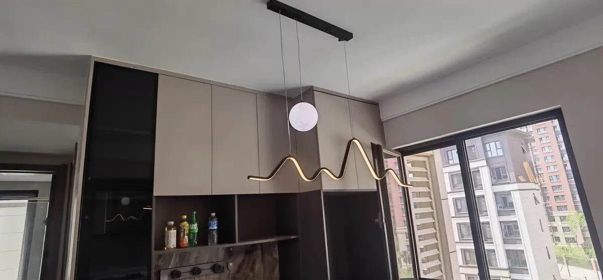 Customer photo review of Linear Pendant Light, Lit Moon and Mountain LED Strip, 120 cm