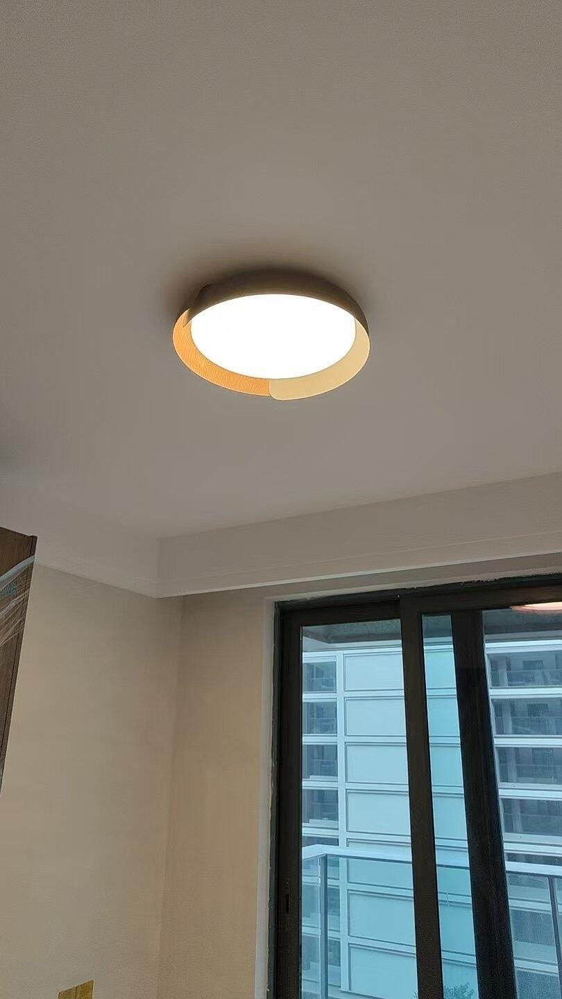 Customer photo review of Wood Trim Flush Mount Ceiling Light, Frosted White Acrylic, LED