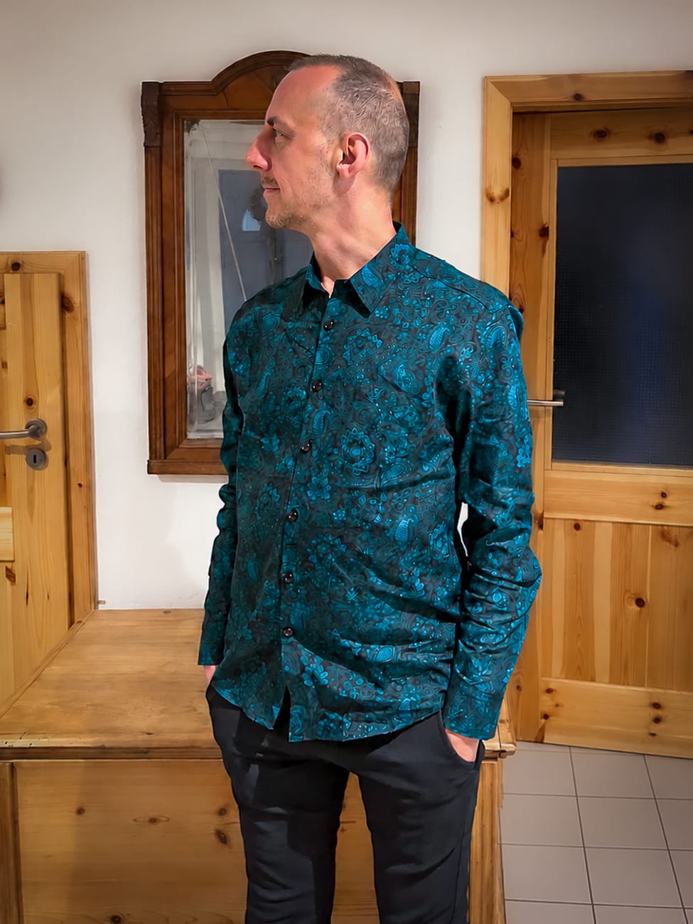 Customer photo review of Herren Baumwolle Grünes Paisley Vintage Langarmhemd